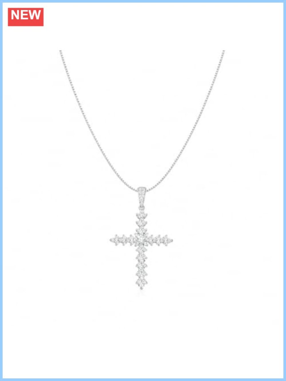 925 Sterling Silver Moissanite Cross Pendant Necklace 18" Box Chain Women